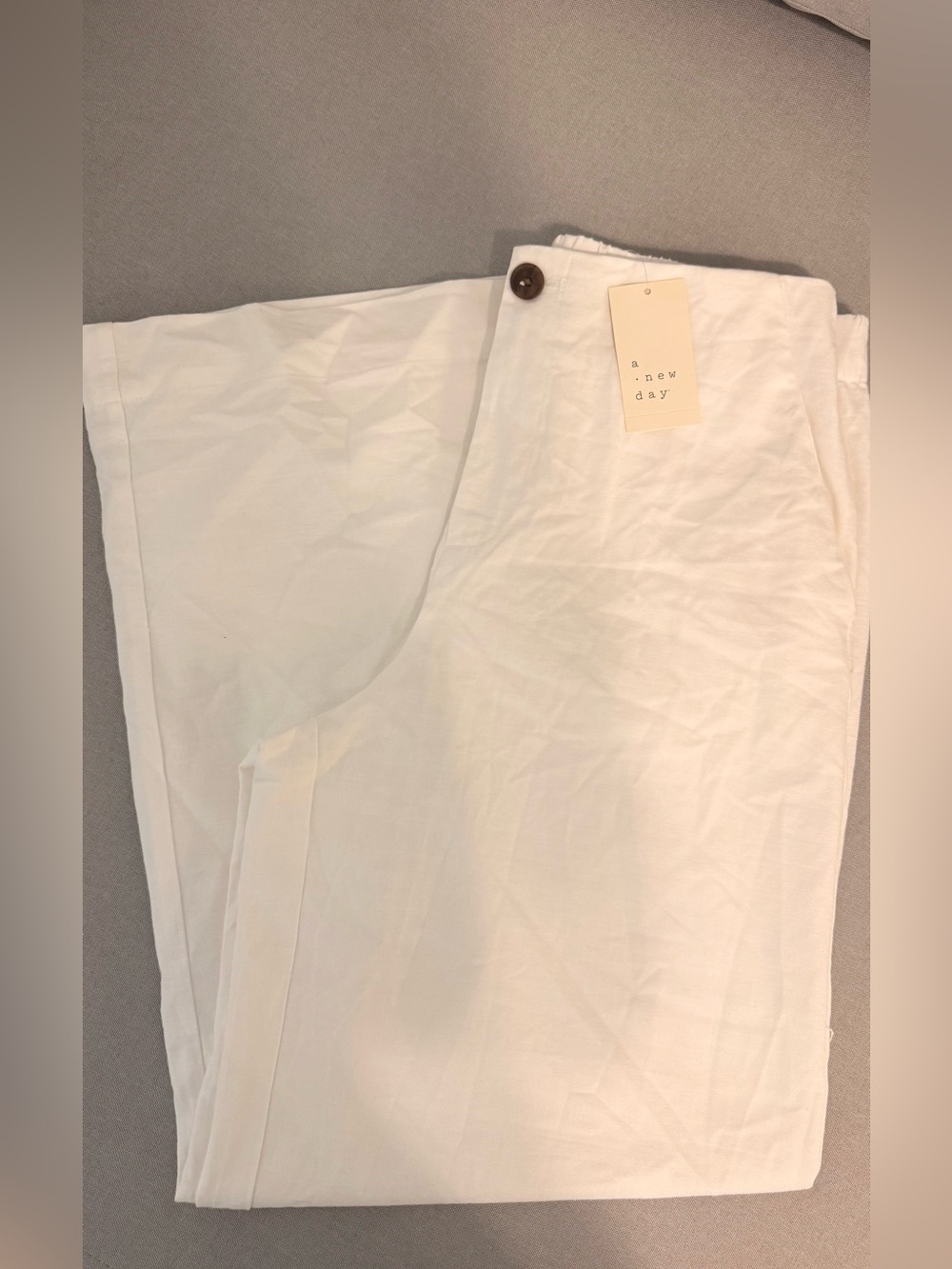 NWT A New Day Off-White Linen Blend Wide Leg Trousers Size 10 High Rise Pull-On - Picture 3 of 4